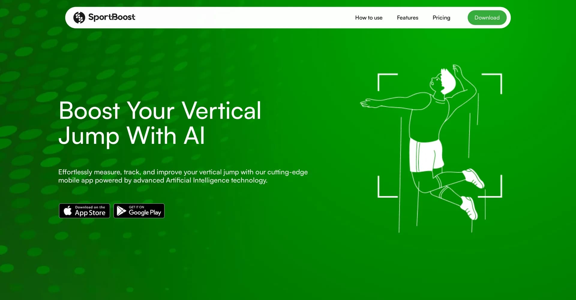 JumpBoost homepage screenshot — AI-powered app to boost your vertical jump