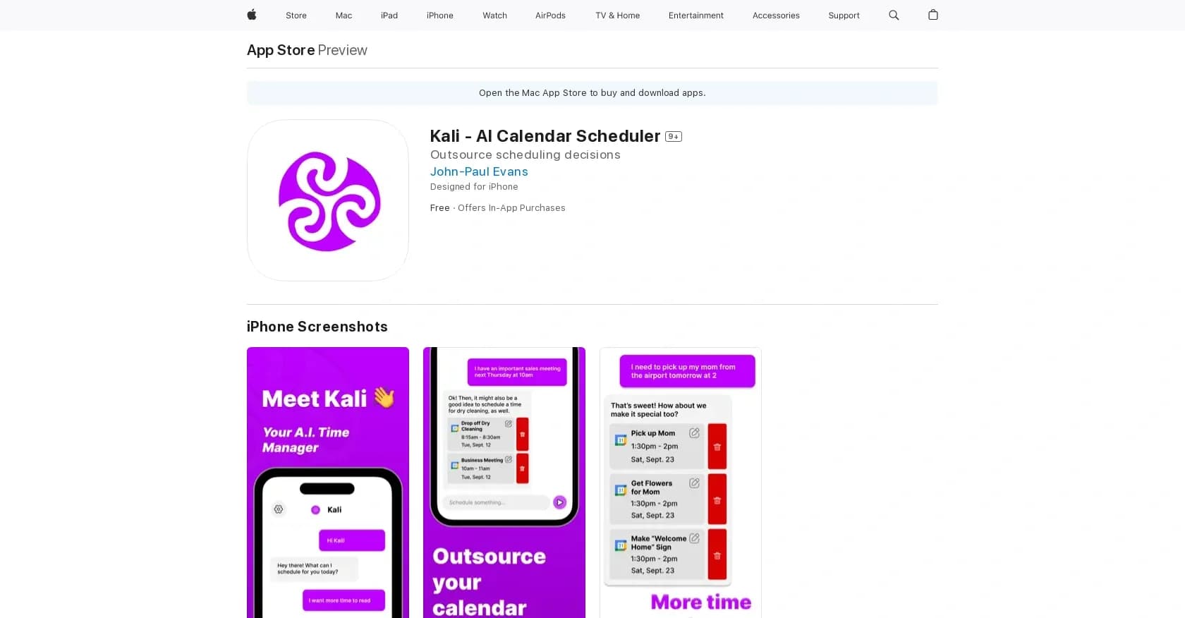 Kali homepage screenshot — Calendar scheduler