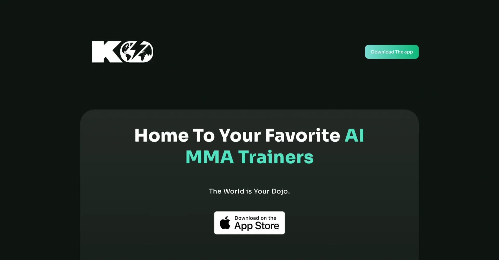 Kayyo homepage screenshot — Your personal MMA trainer in your pocket.