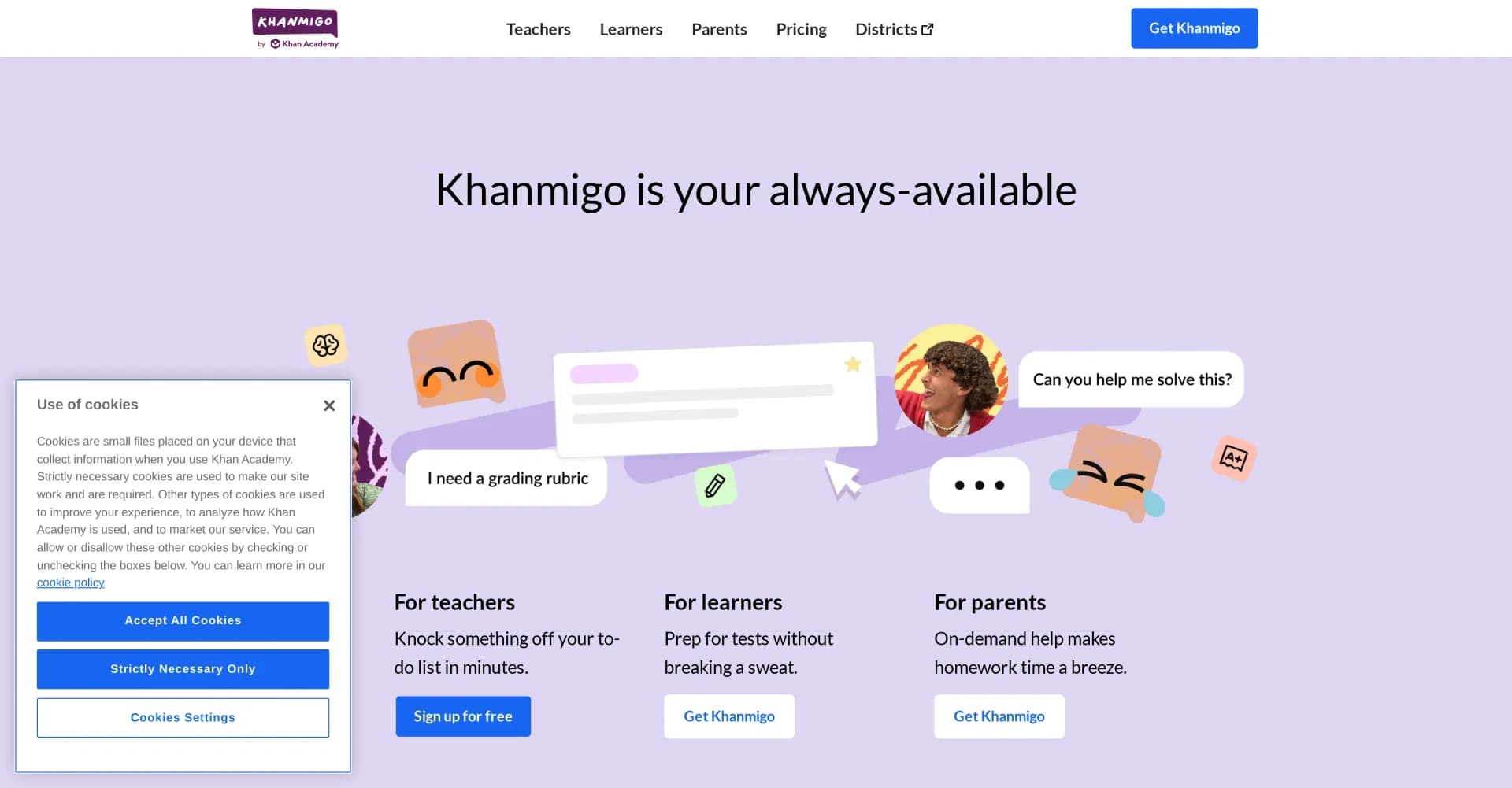 Khan Academy - Khan Labs homepage screenshot — AI-powered educational guide for personalized learning