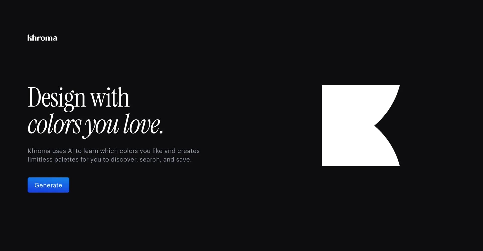 Khroma homepage screenshot — AI-powered color discovery for designers