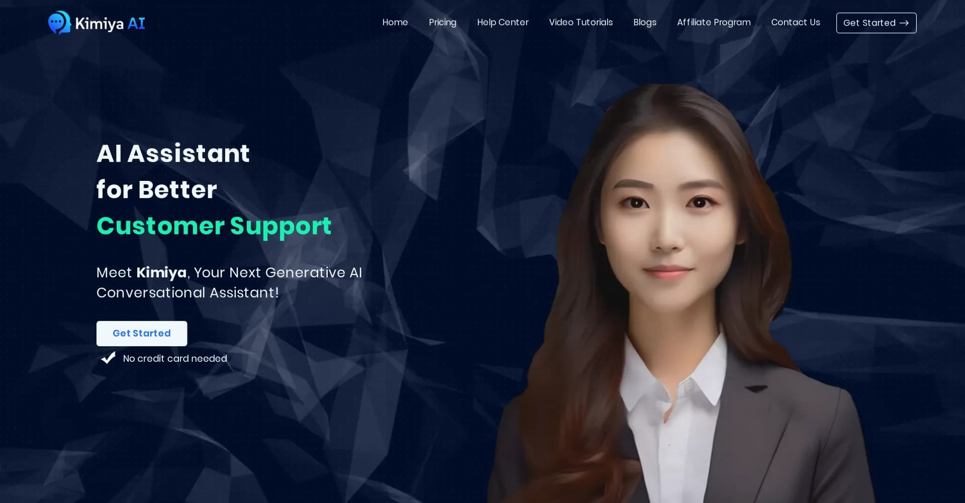 Kimiya homepage screenshot — Lifelike AI avatars for enhanced customer service