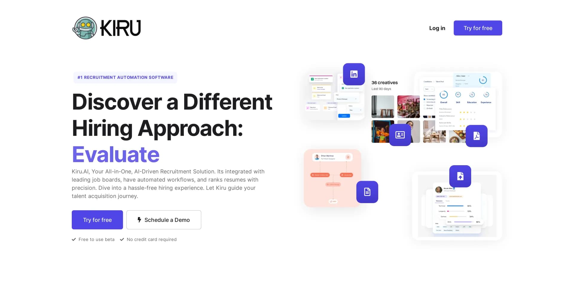 Kiru AI homepage screenshot — AI-driven recruitment automation for hassle-free hiring