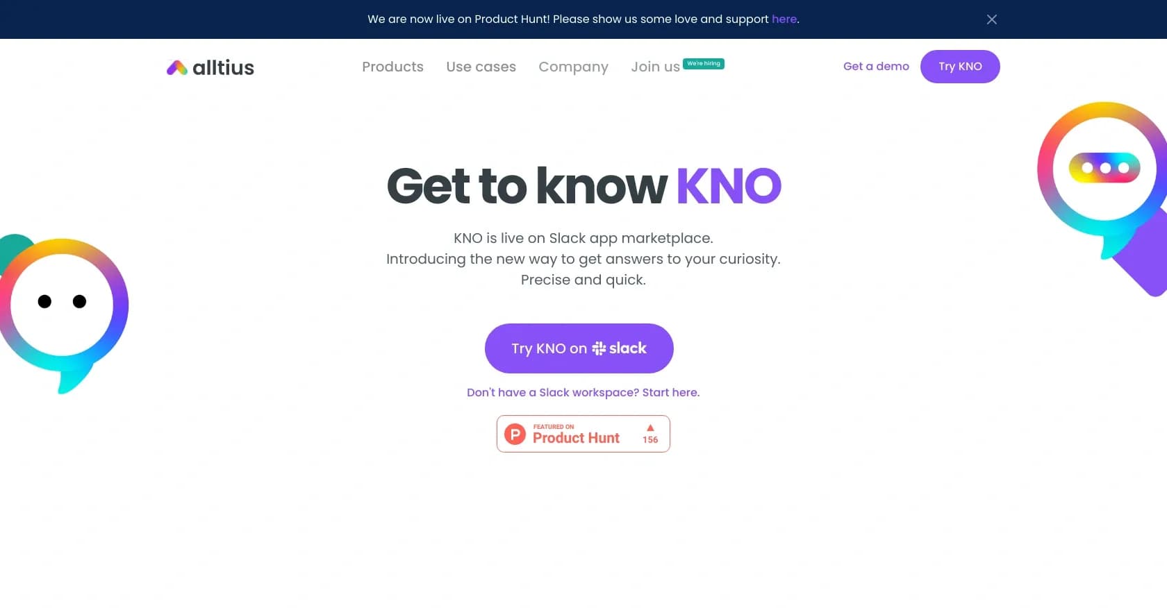 KNO homepage screenshot — AI-powered conversational assistance for software products.