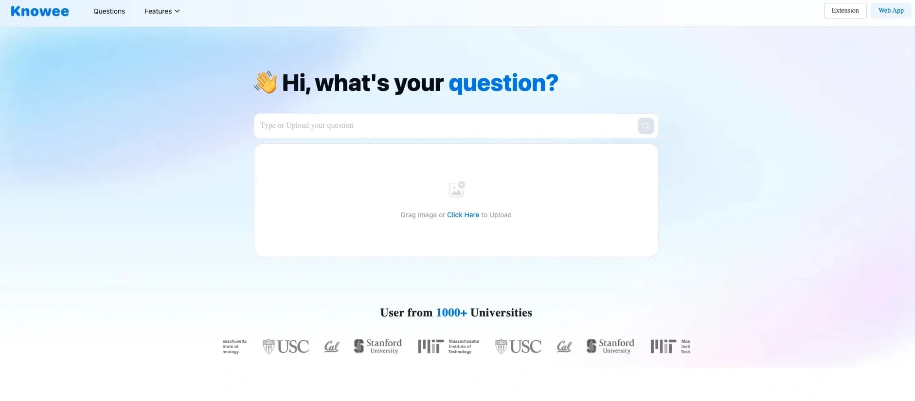 Knowee homepage screenshot — Your 24/7 AI study assistant for academic excellence.