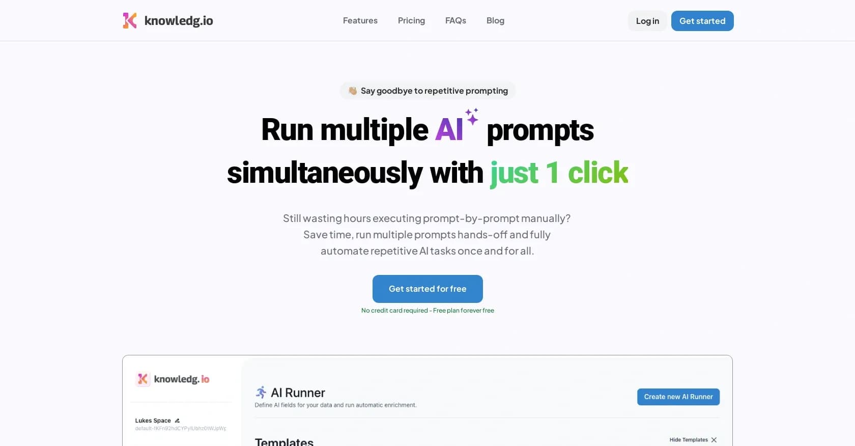 Knowledg.io homepage screenshot — Run multiple AI prompts simultaneously with one click