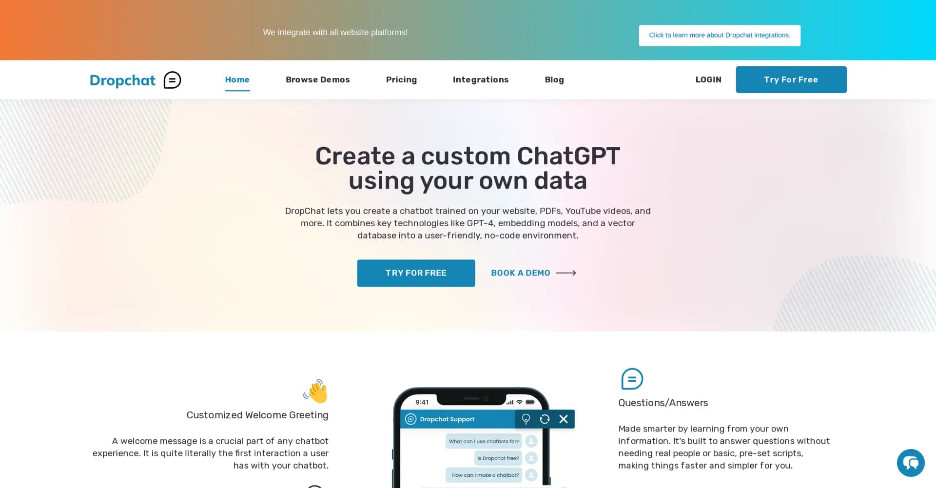 Dropchat homepage screenshot — Chat with books, discover ideas.