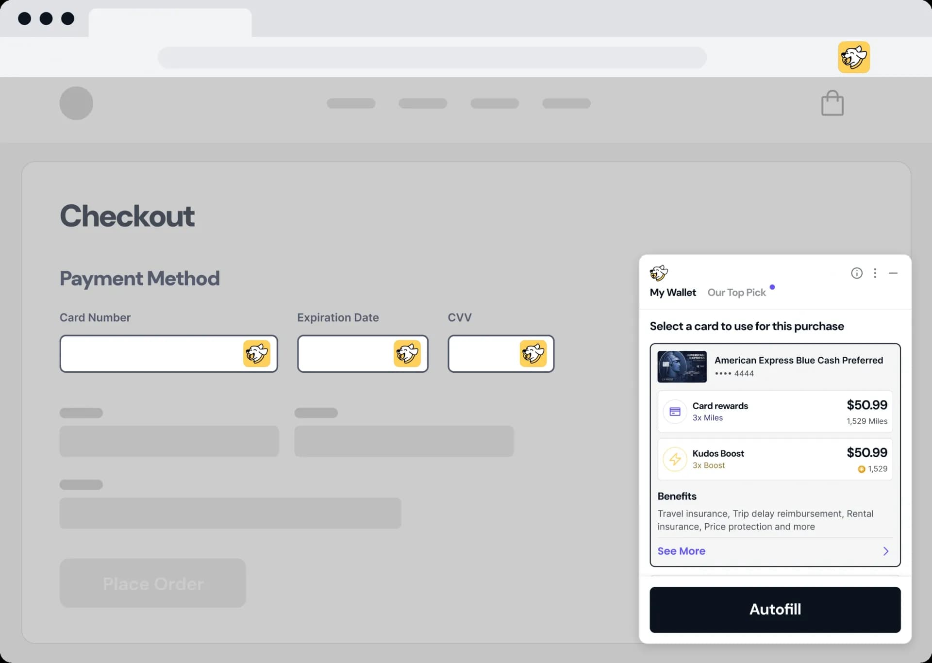 Kudos - Smart Wallet homepage screenshot — Unlock the full potential of your credit cards with Kudos AI