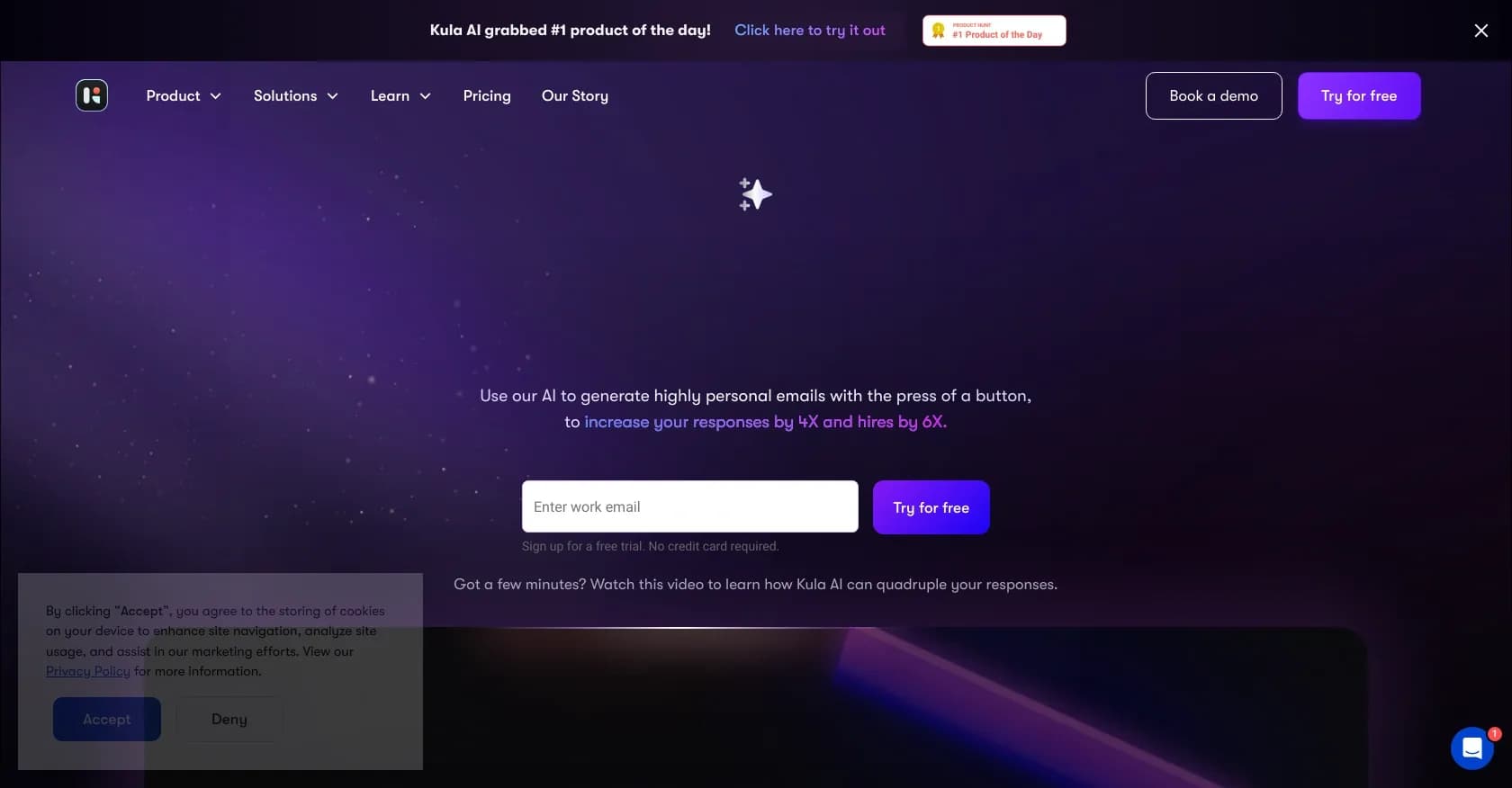 Kula homepage screenshot — Craft standout recruitment emails with AI