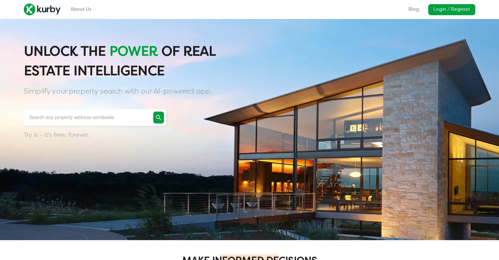 Kurby homepage screenshot — Property valuation & location analysis for real estate