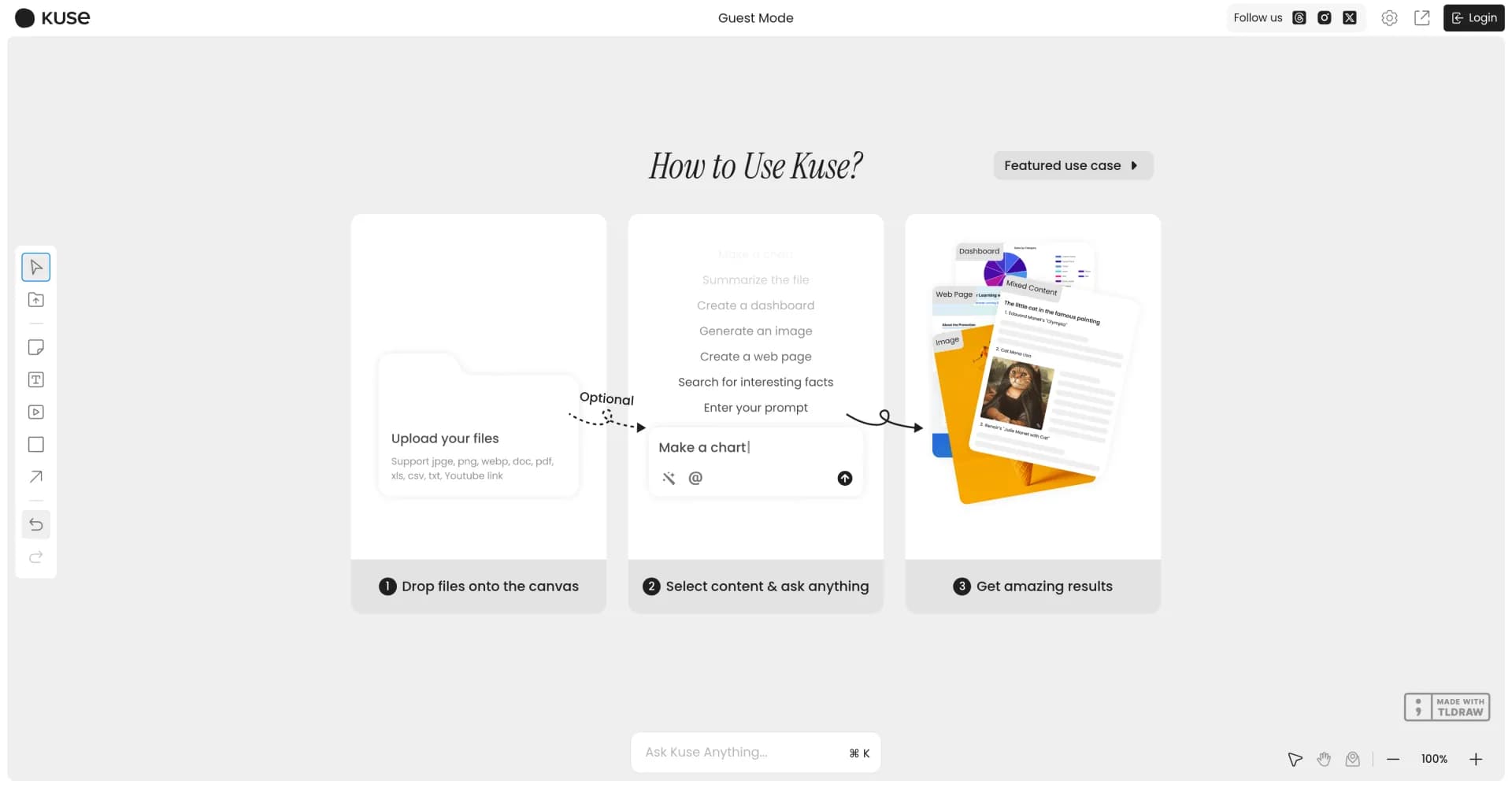 Kuse homepage screenshot — Your All-in-One AI Workspace for Smarter Work, Faster Result