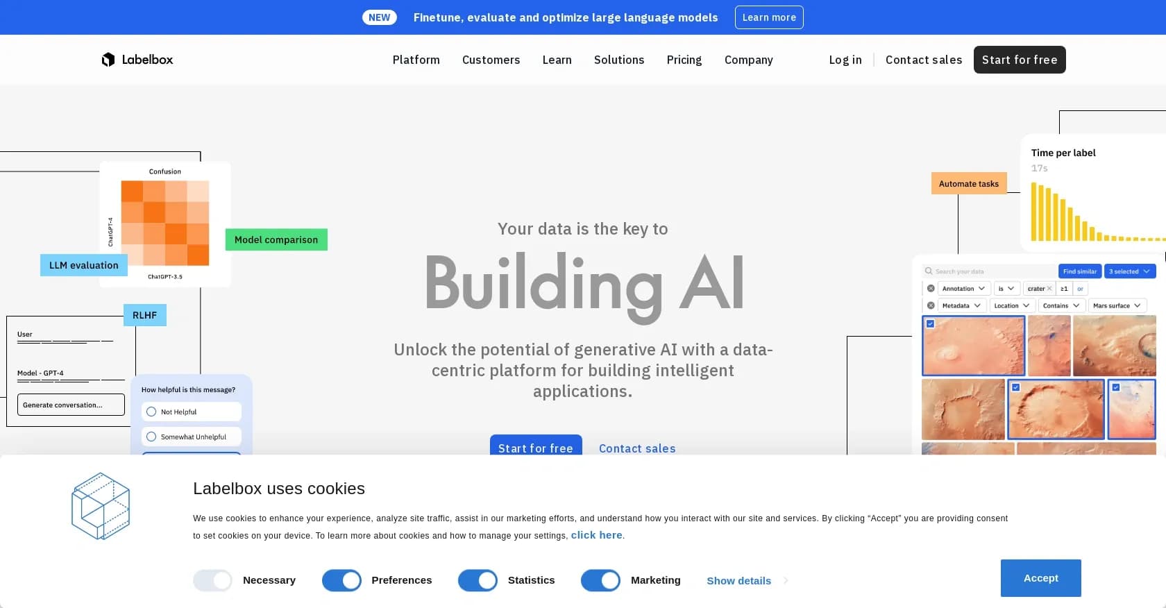 Labelbox homepage screenshot — Empower AI teams to build, train, and automate.