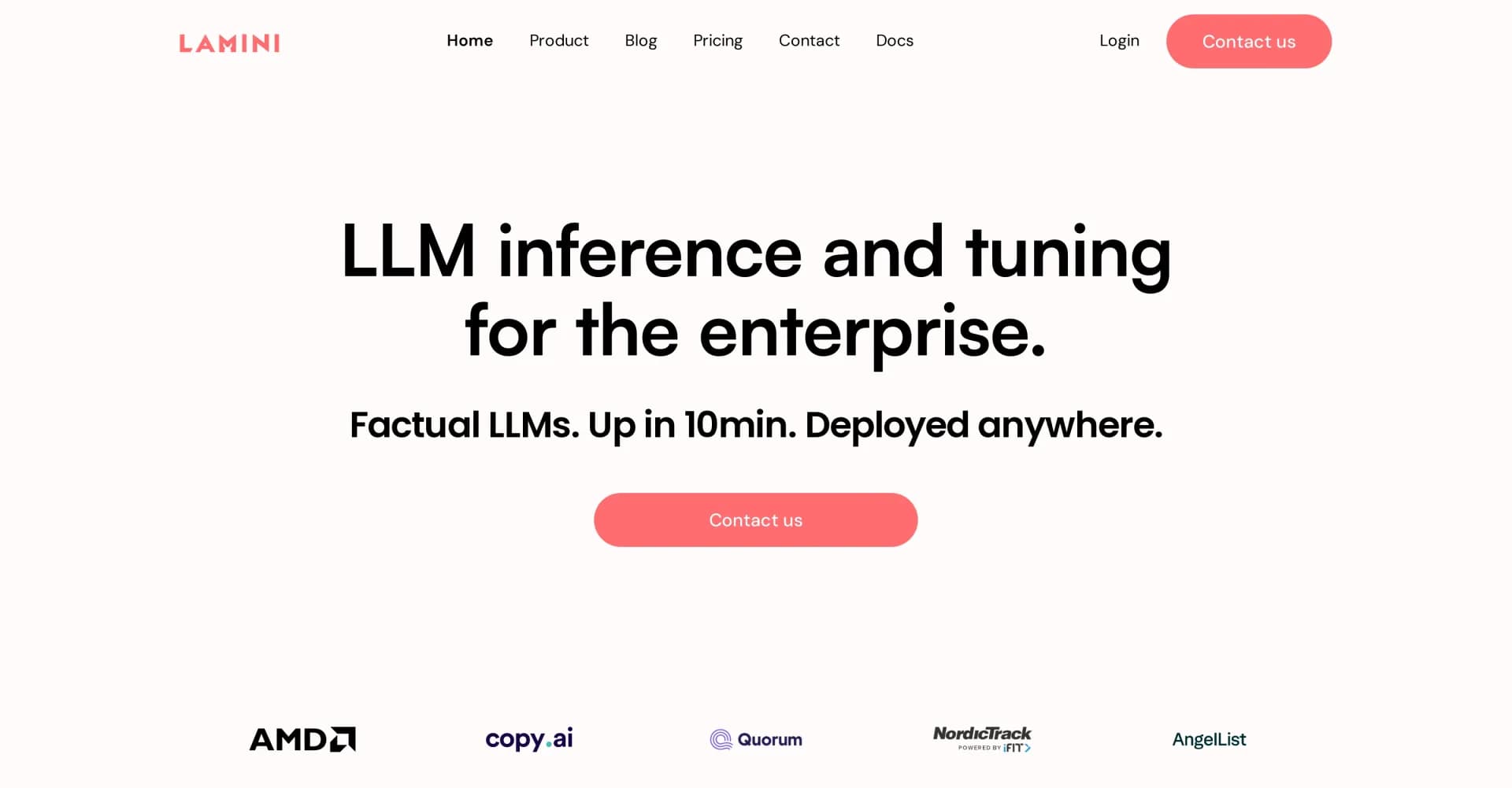 Lamini homepage screenshot — Create custom LLMs with your enterprise data