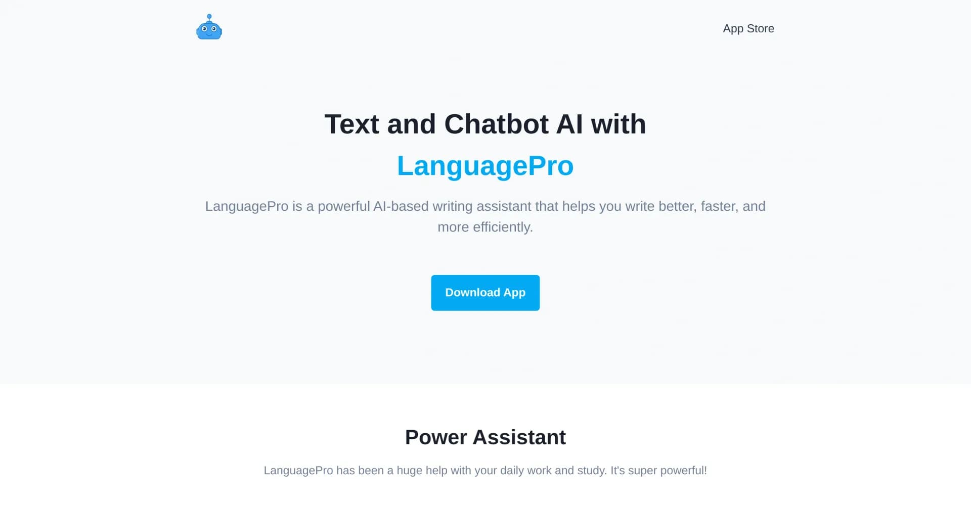 LanguagePro homepage screenshot — Your AI writing assistant for better, faster content.