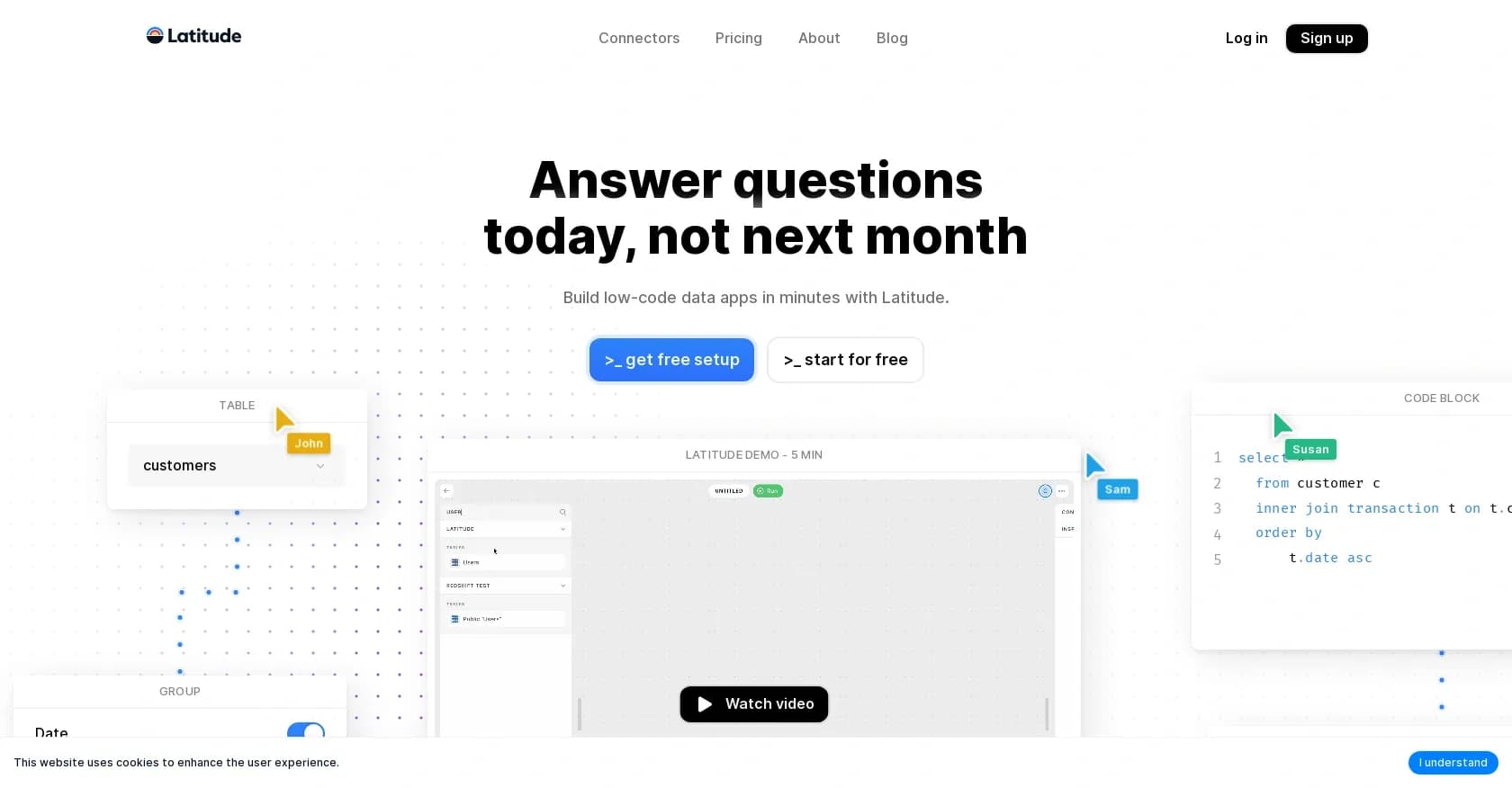 Latitude homepage screenshot — Become data-driven in minutes, not months.