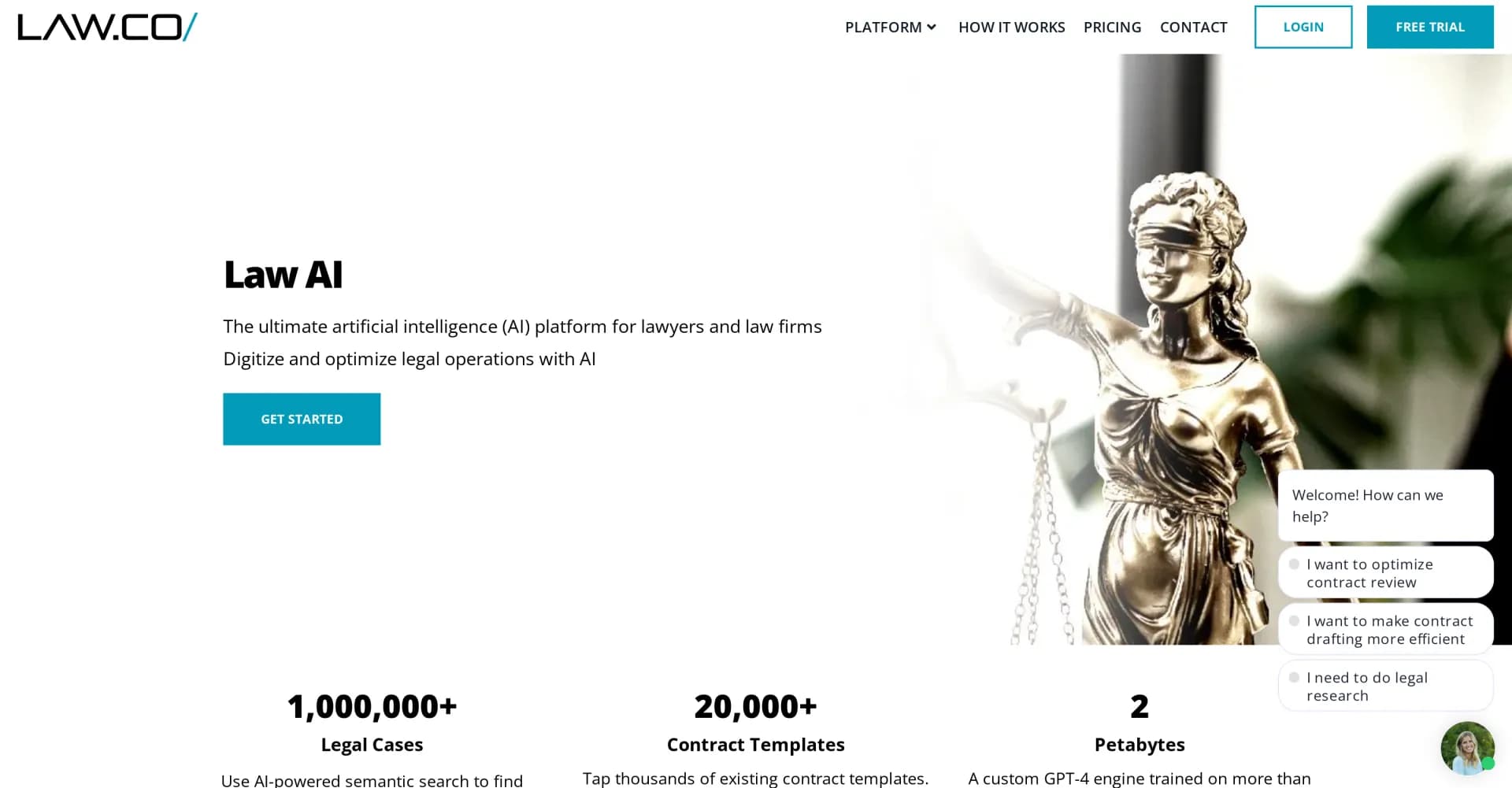 Law AI homepage screenshot — Advanced AI for lawyers: optimize law firm operations
