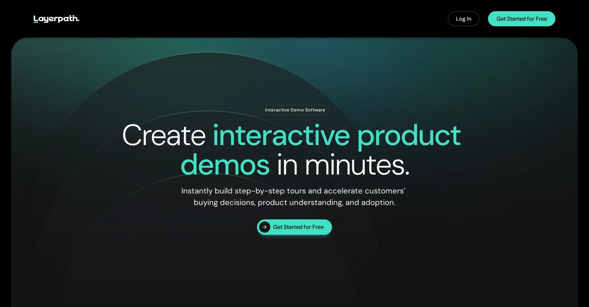 Layerpath homepage screenshot — Create interactive product demos in minutes.
