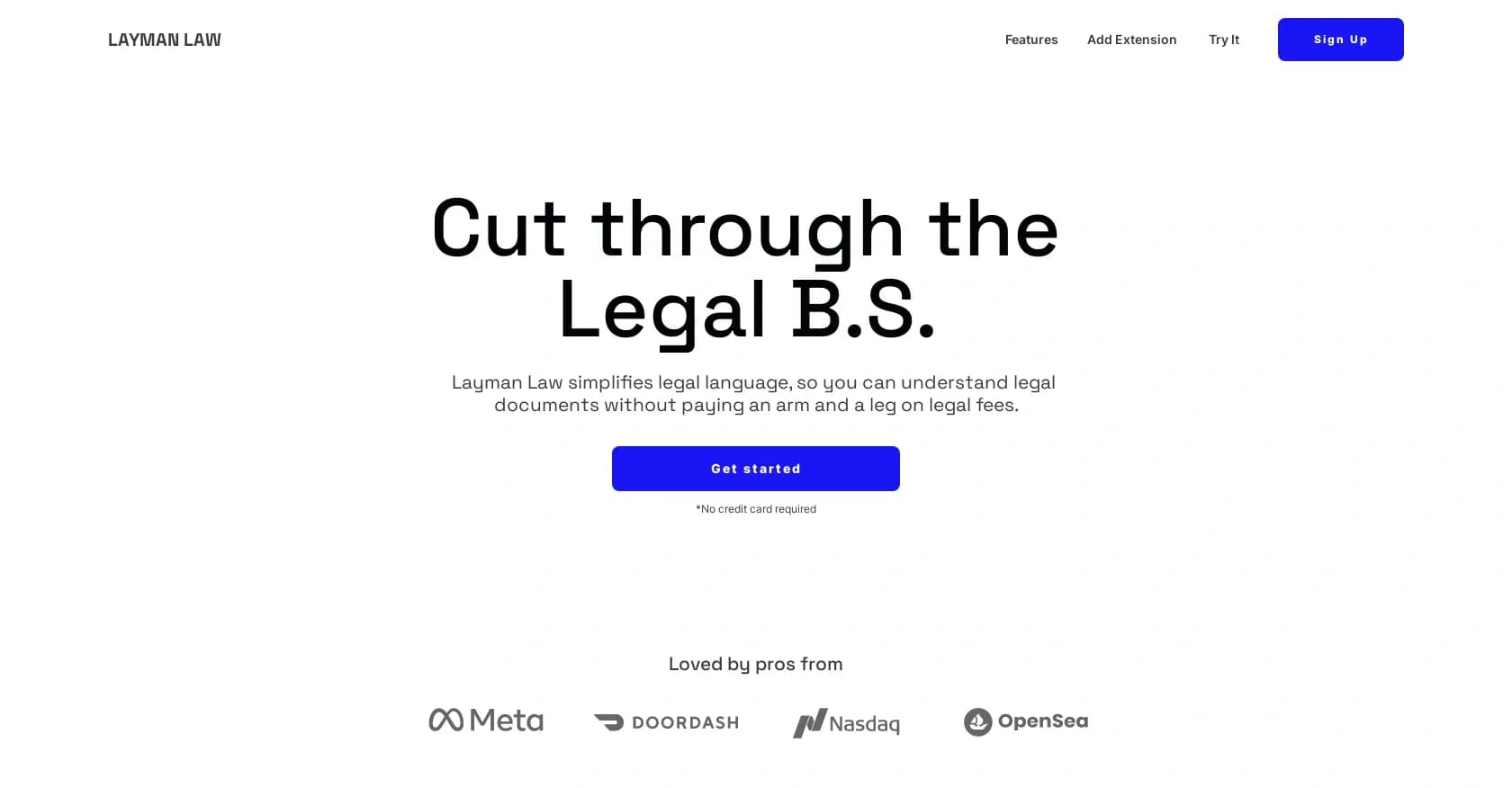 Layman Law homepage screenshot — Simplify legal jargon into plain English.