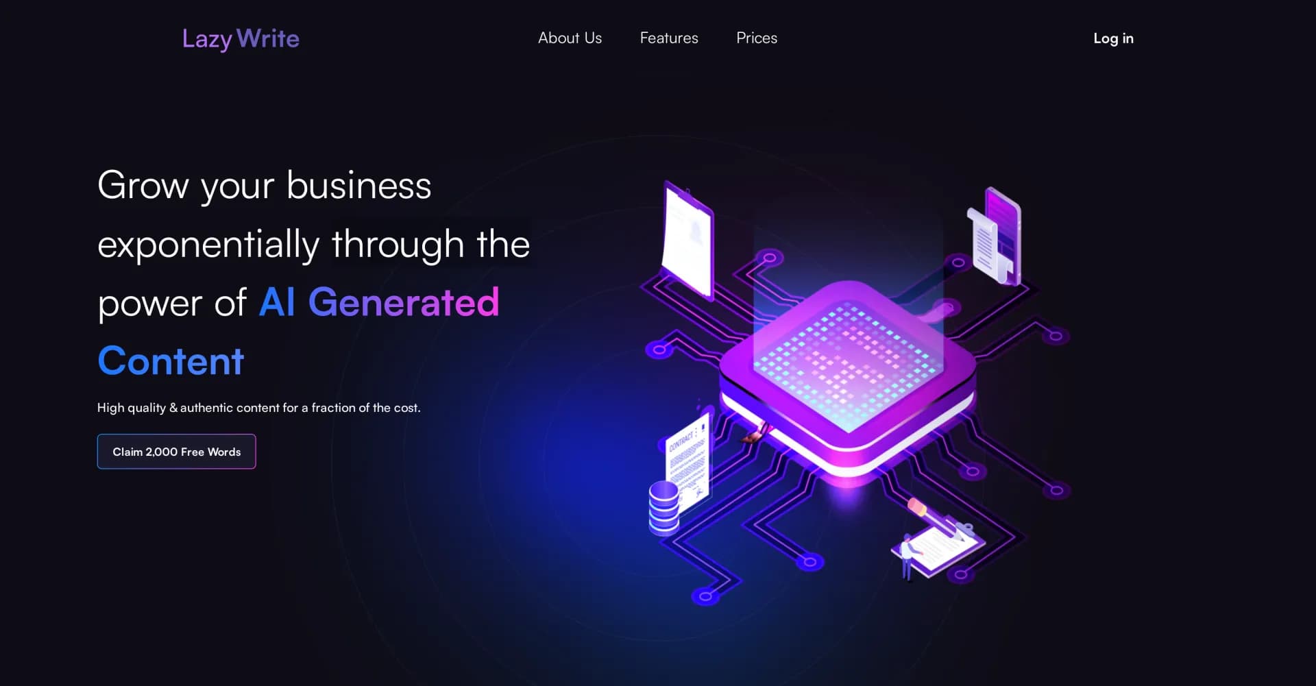 Lazy Write homepage screenshot — AI-powered writing assistant for effortless content creation