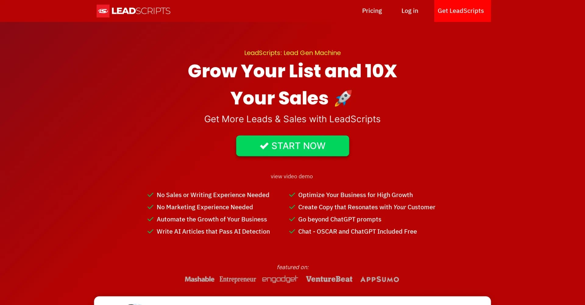 LeadScripts homepage screenshot — Automate lead generation and 10x your sales.