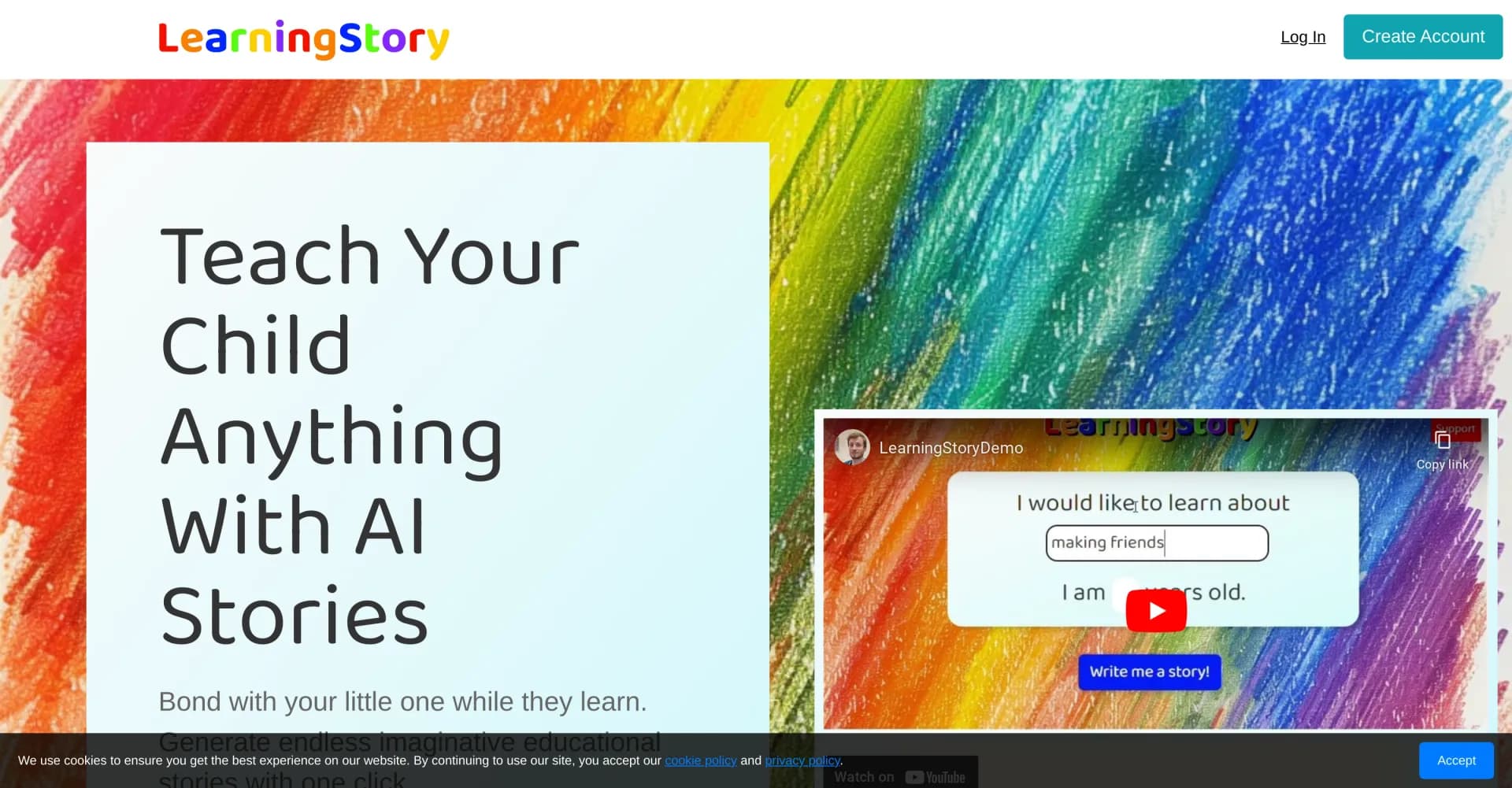 LearningStoryPage homepage screenshot — AI-powered learning made simple.