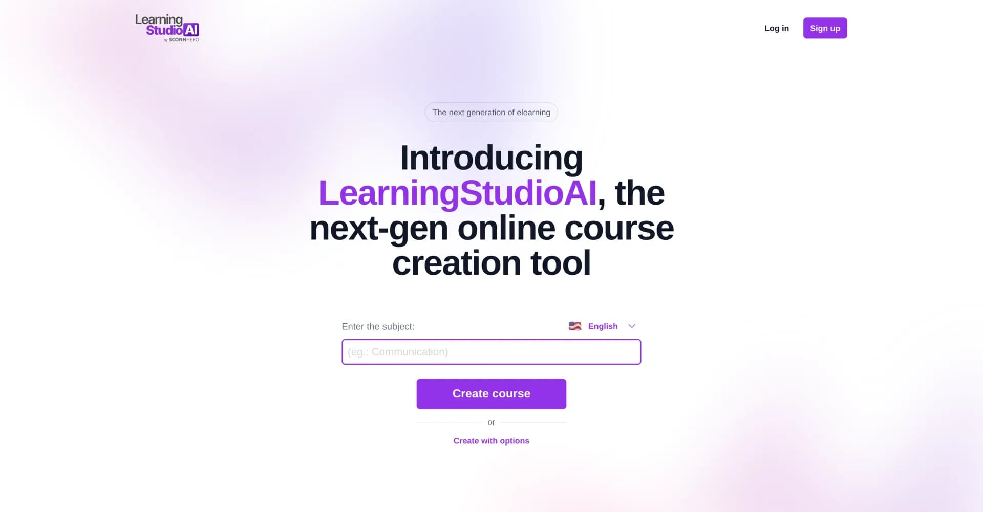 LearningStudioAI homepage screenshot — AI-powered authoring tool for effortless online course creat
