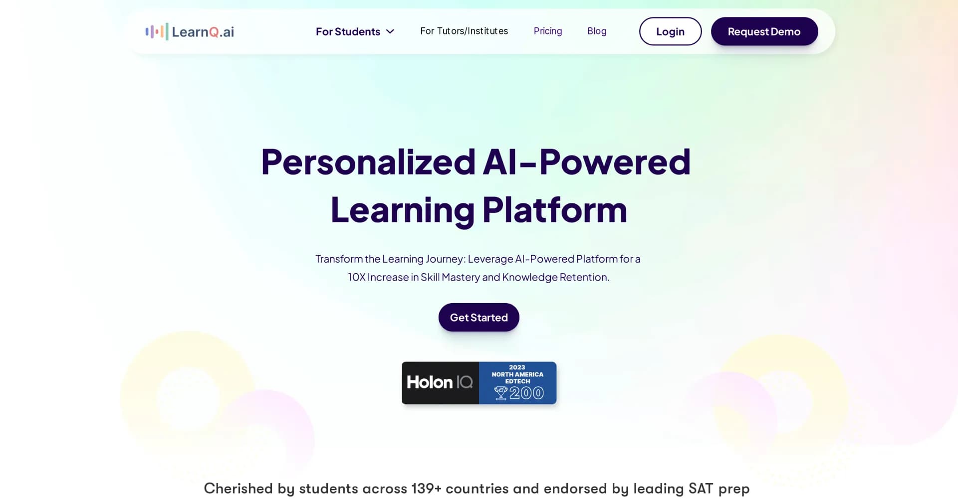 LearnQ homepage screenshot — Transform learning with AI for 10X skill mastery.