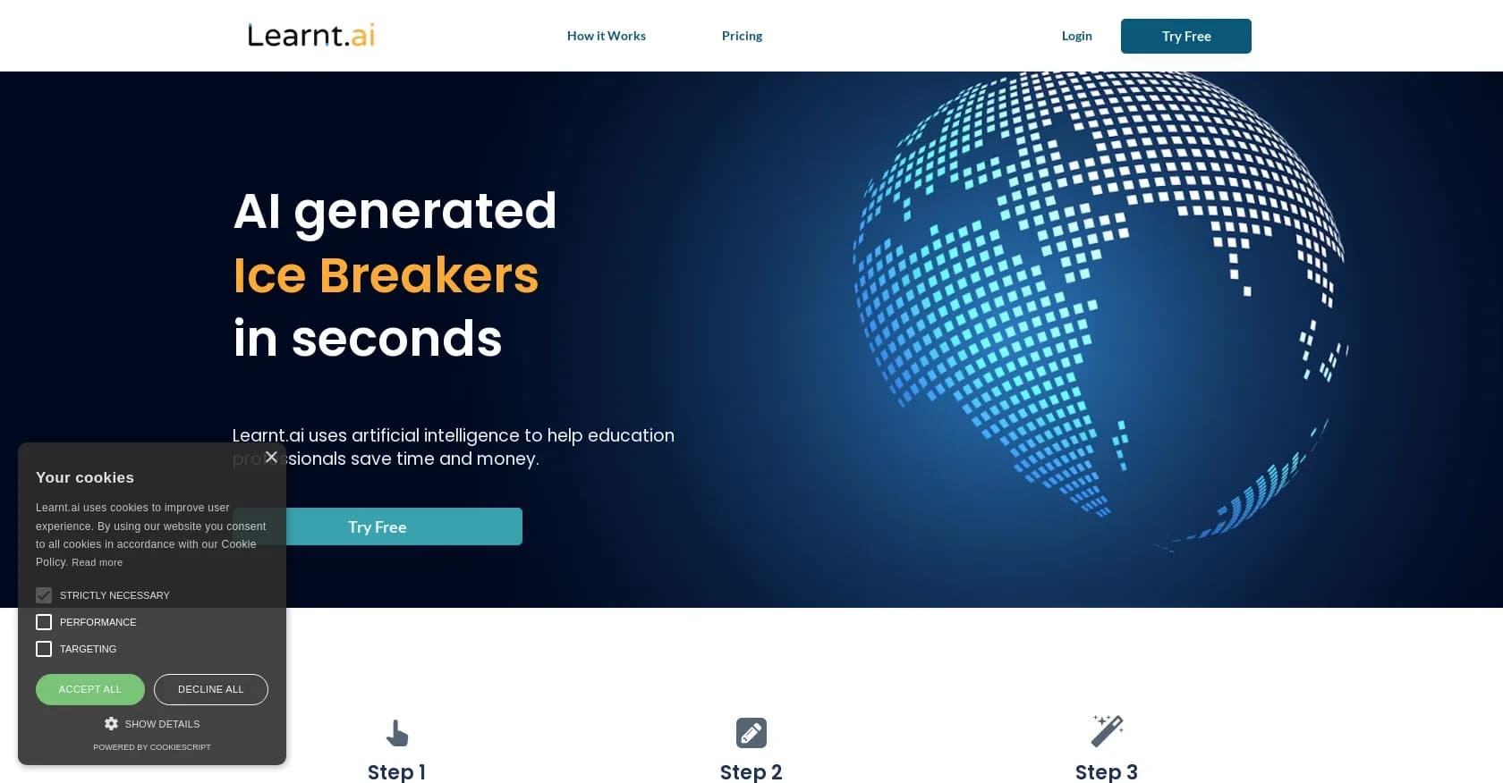 Learnt homepage screenshot — AI-powered tools for education professionals.