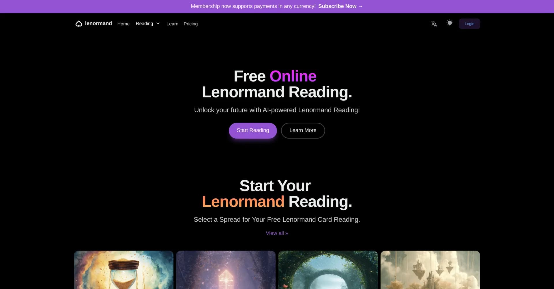 Lenormand homepage screenshot — Unlock your future with AI-powered Lenormand reading