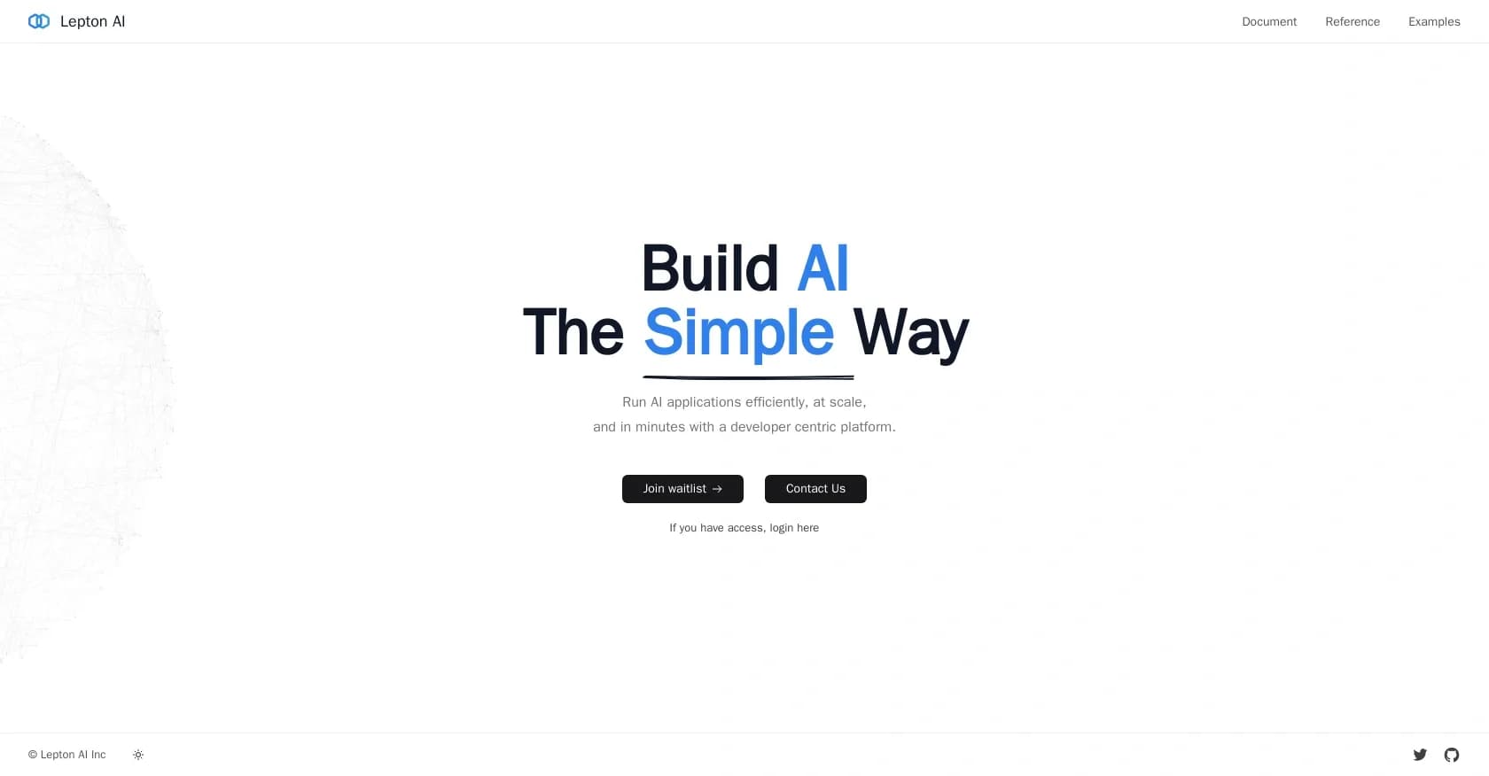 Lepton homepage screenshot — Build and scale AI apps in minutes.