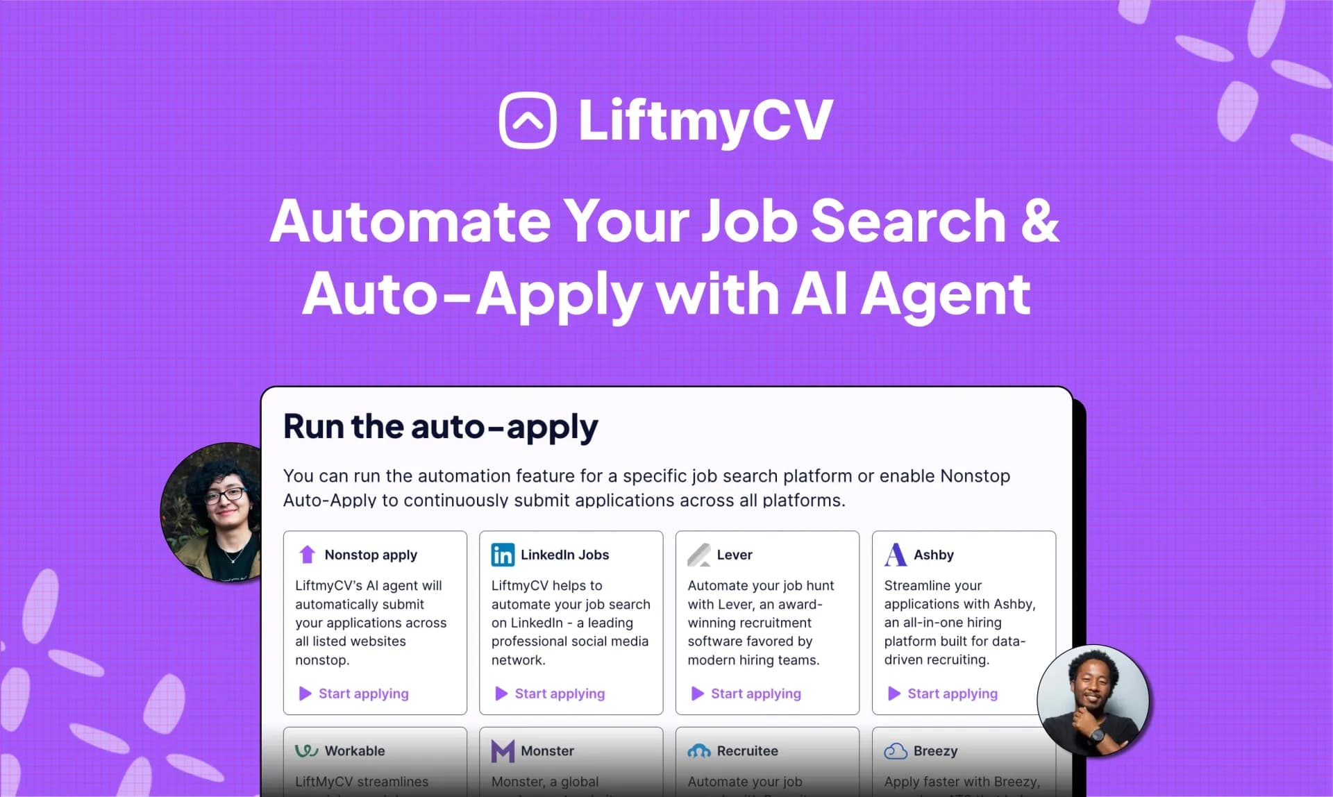LiftmyCV homepage screenshot — AI job finder and auto-apply agent