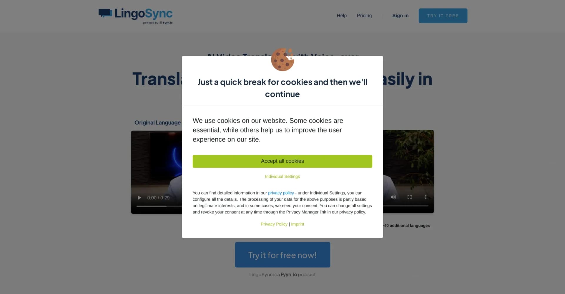 Lingosync homepage screenshot — Translate videos seamlessly for global reach.