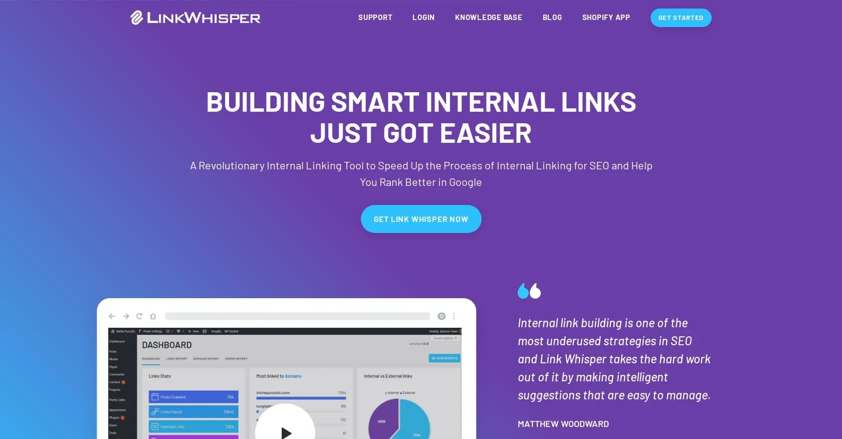 Link Whisper homepage screenshot — Build smart internal links effortlessly for better SEO