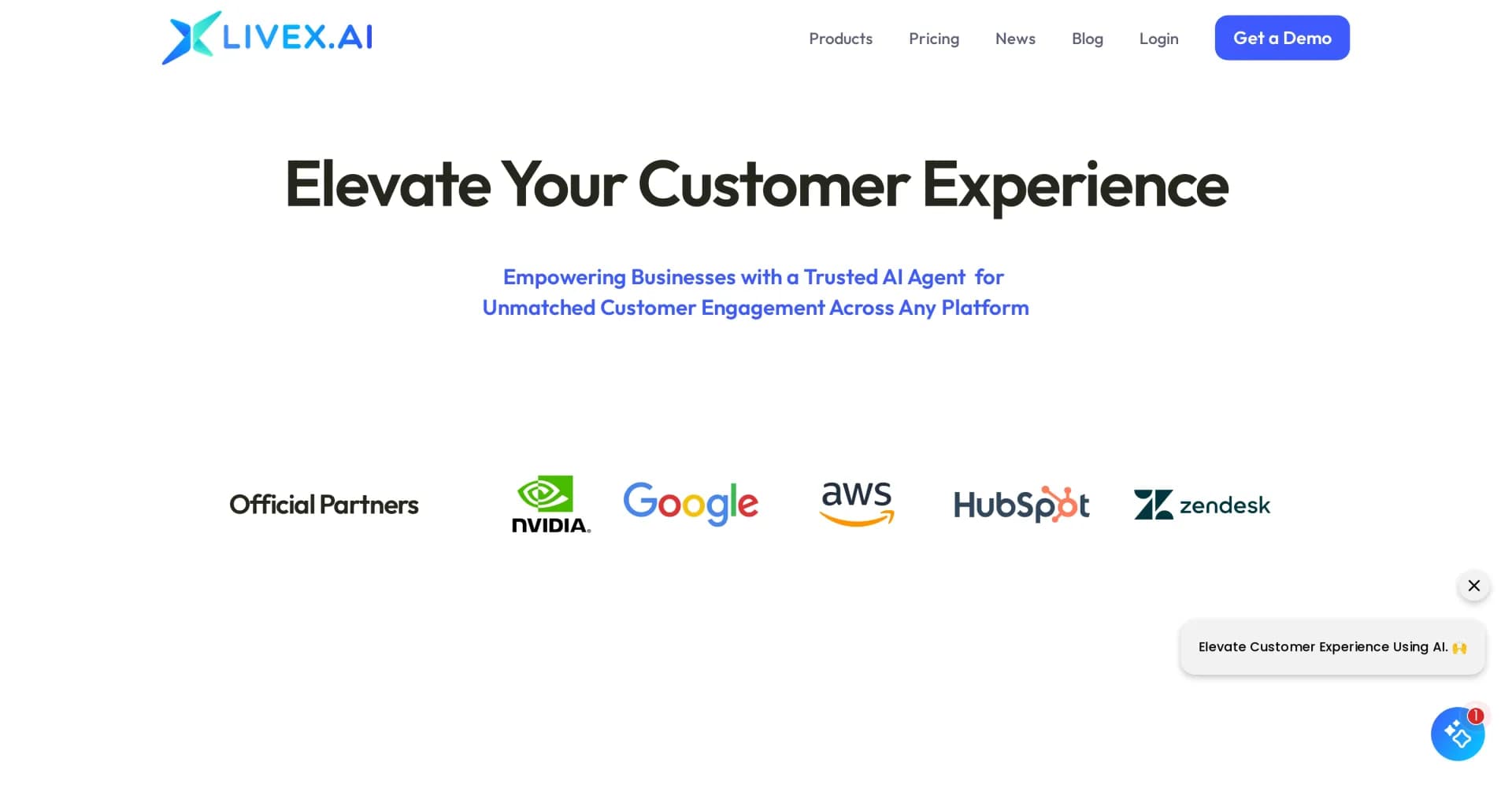 LiveX AI Agent homepage screenshot — AI agent for unmatched customer engagement