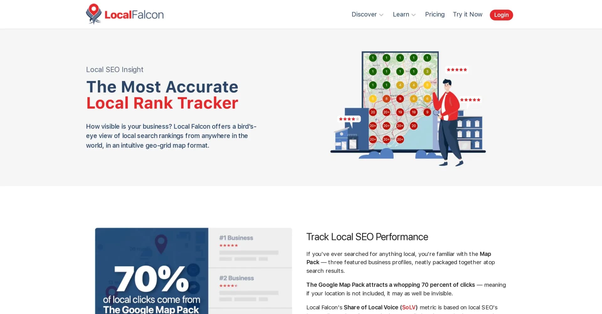 Local Falcon homepage screenshot — The Most Accurate Local Rank Tracker and AI Search Visibilit