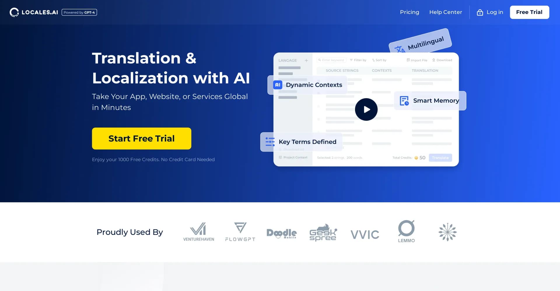 Locales.ai homepage screenshot — AI-powered localization for global reach in minutes