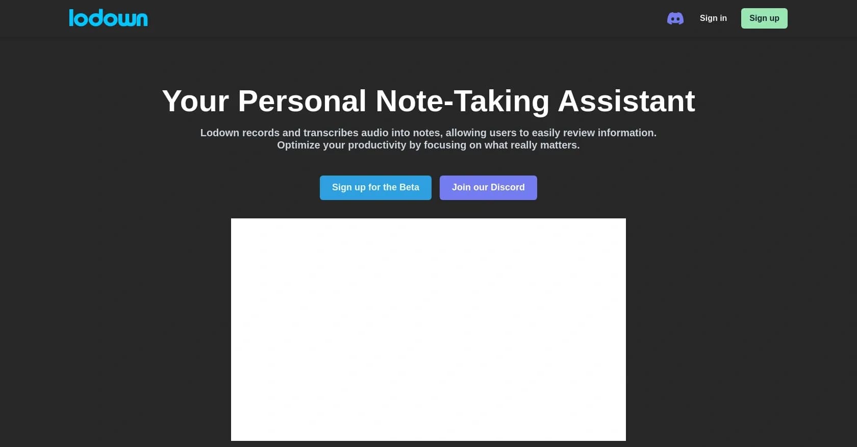 Lodown homepage screenshot — Never miss a moment in meetings.