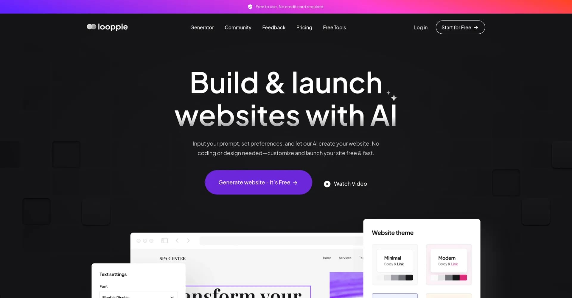 Loopple - AI Website Builder homepage screenshot — AI-powered websites in seconds, no skills needed.