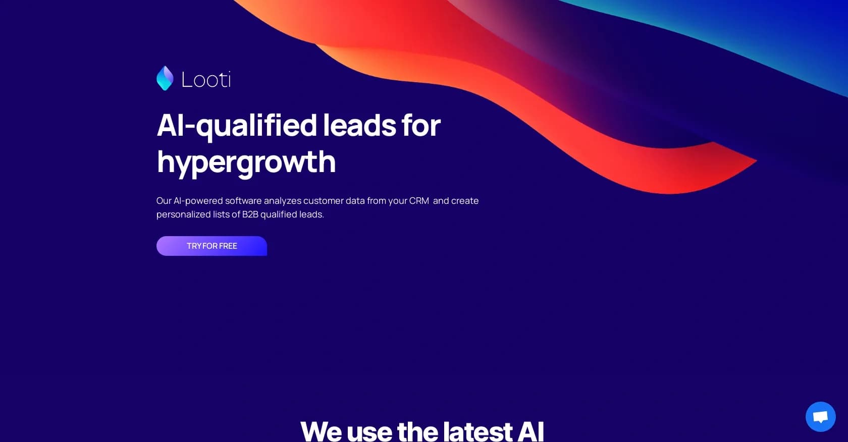 Looti homepage screenshot — AI-qualified leads for B2B hypergrowth