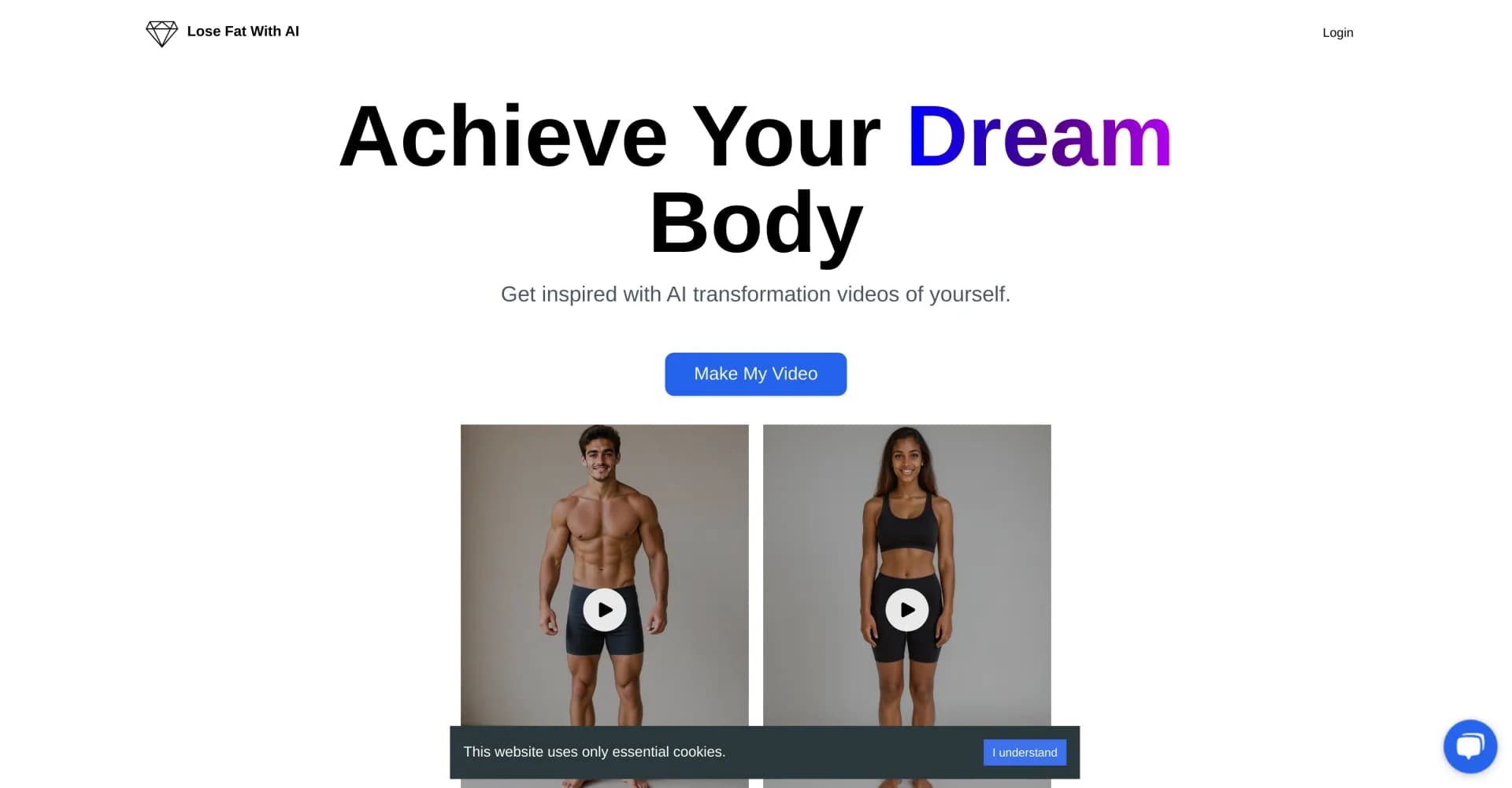 Lose Fat With AI homepage screenshot — Visualize your fit future self with AI videos