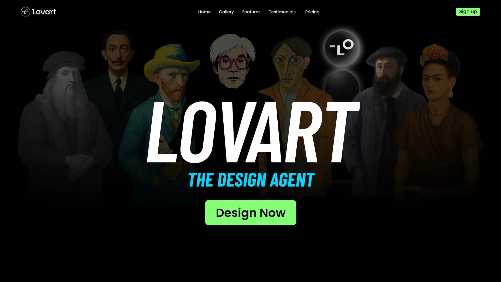 Lovartv1.1 homepage screenshot — Transform prompts into design masterpieces.