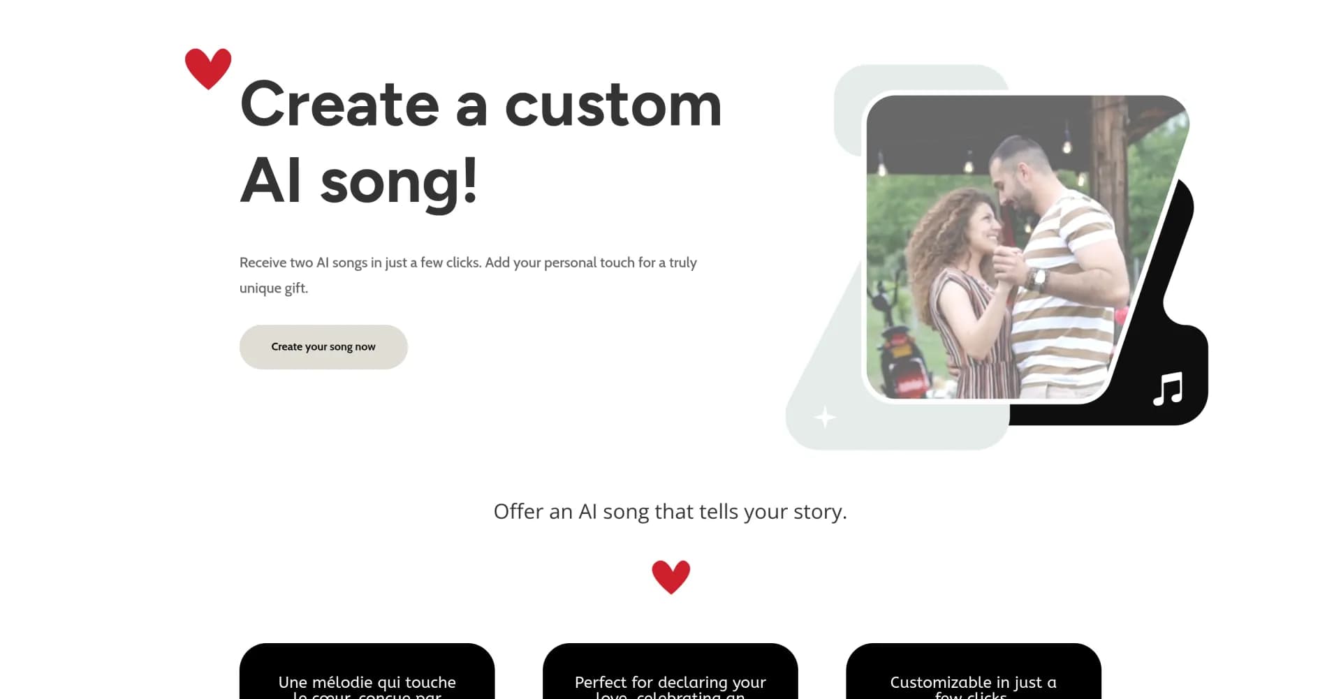 LoveSong-AI homepage screenshot — Craft personalized AI love songs in minutes