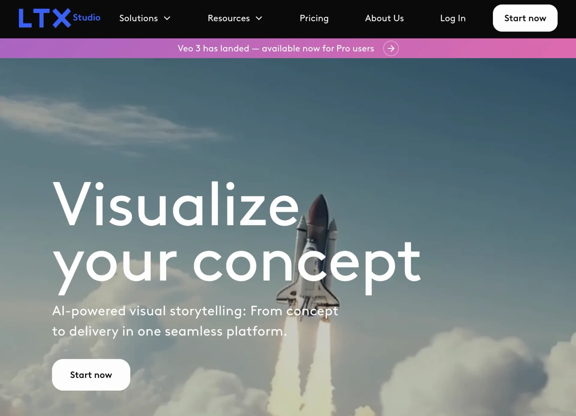 LTX Studio homepage screenshot — AI-powered filmmaking platform for creators and studios.