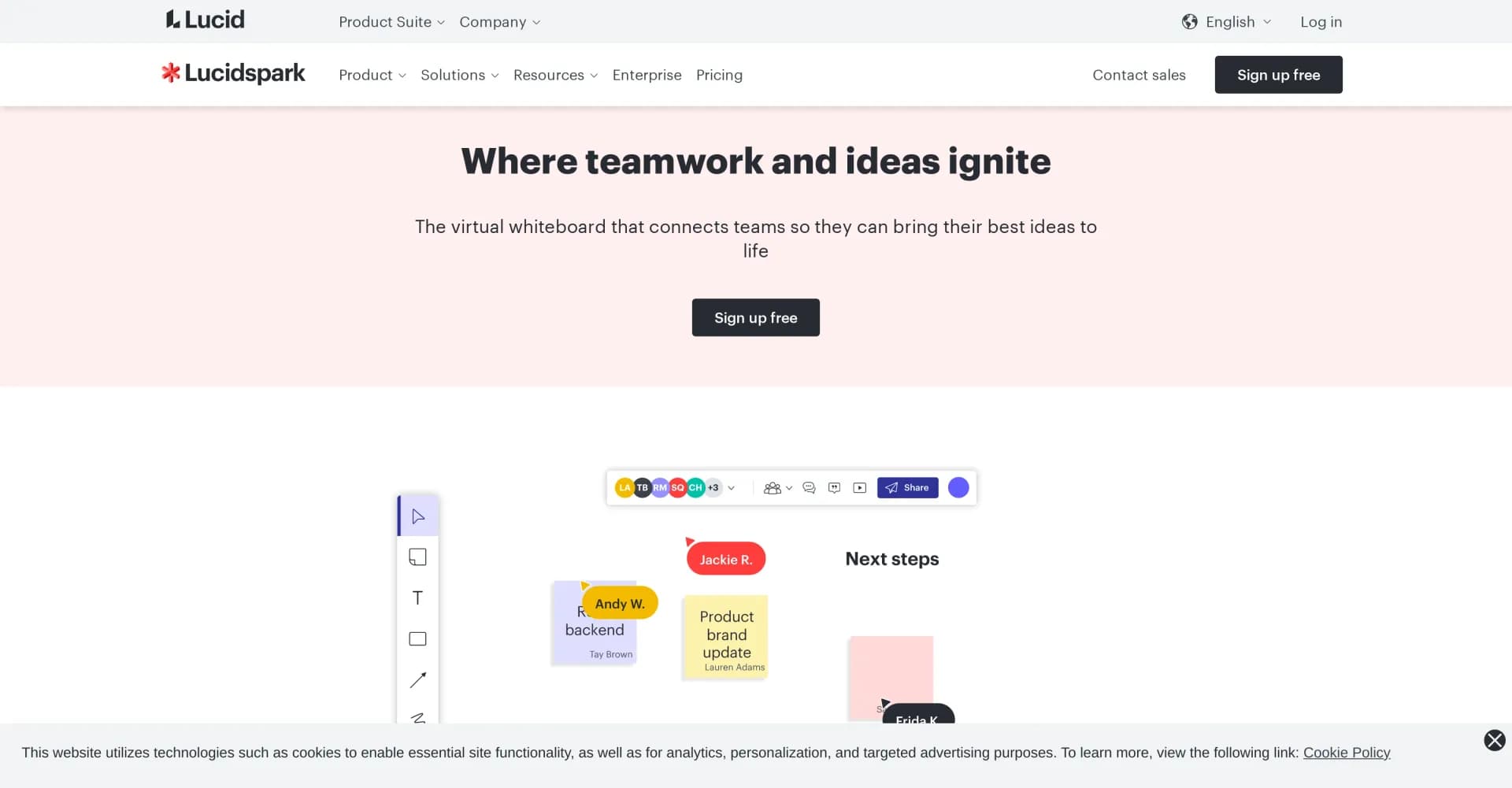 Lucidspark homepage screenshot — Visualize ideas in real-time collaboration