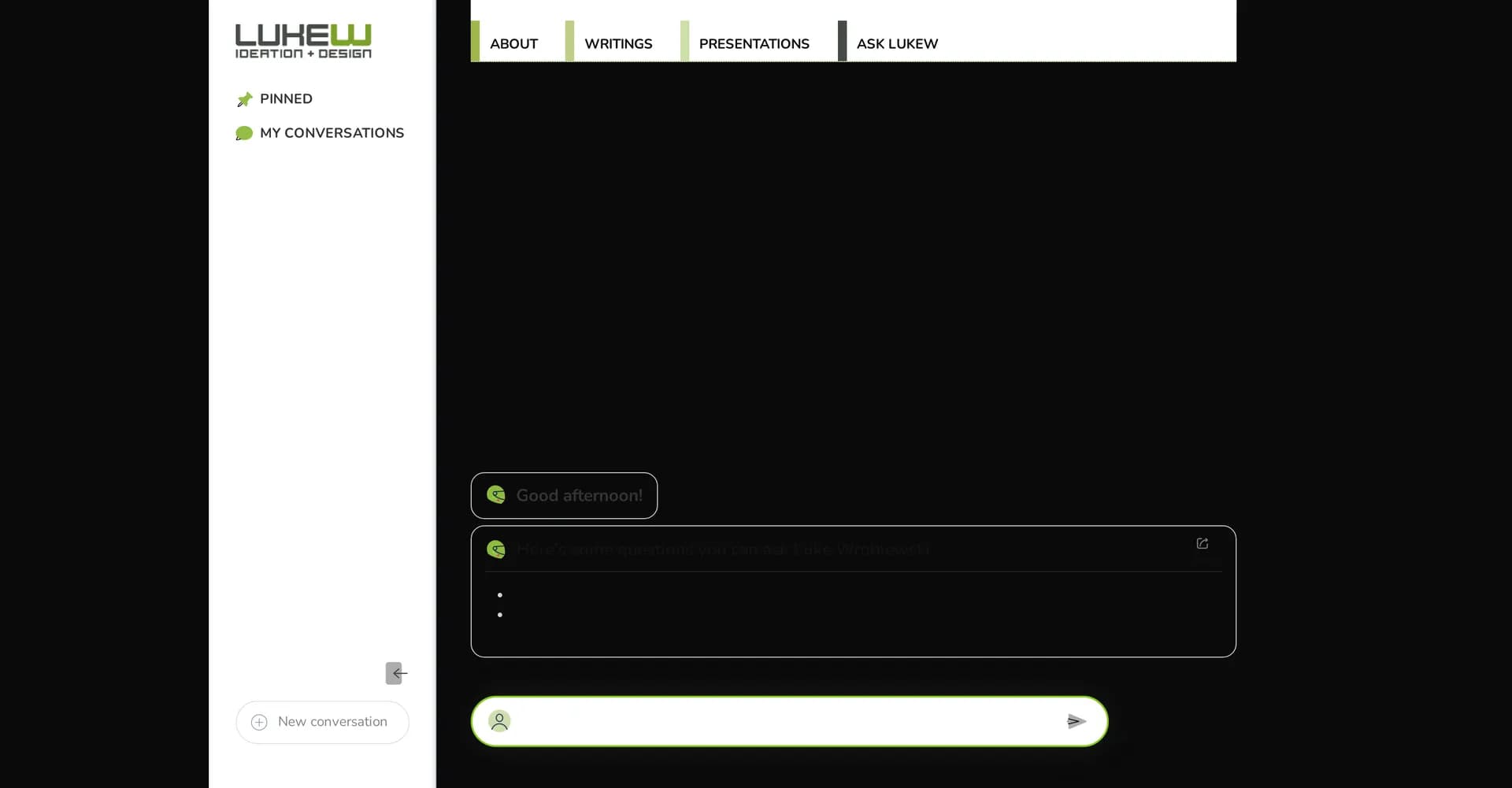 LukeW Chat homepage screenshot — Chat with Luke's insights on digital design.
