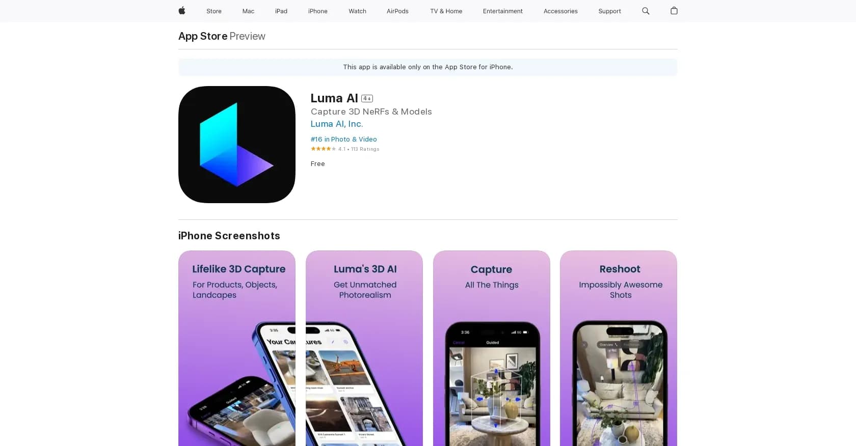 Luma AIv1.3.11 homepage screenshot — Generated 3D graphics.