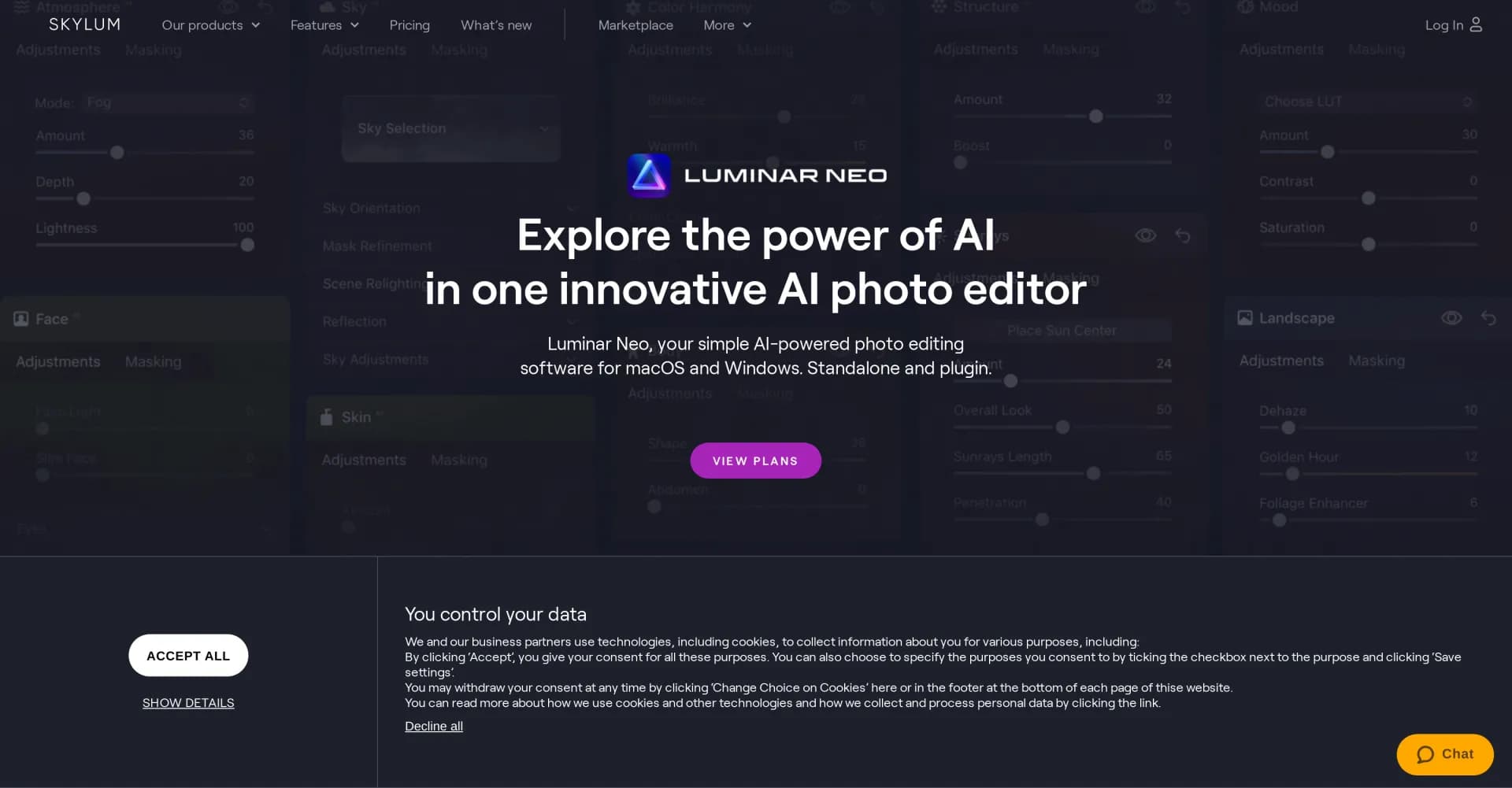 Luminar AI homepage screenshot — AI-powered photo editing made easy.