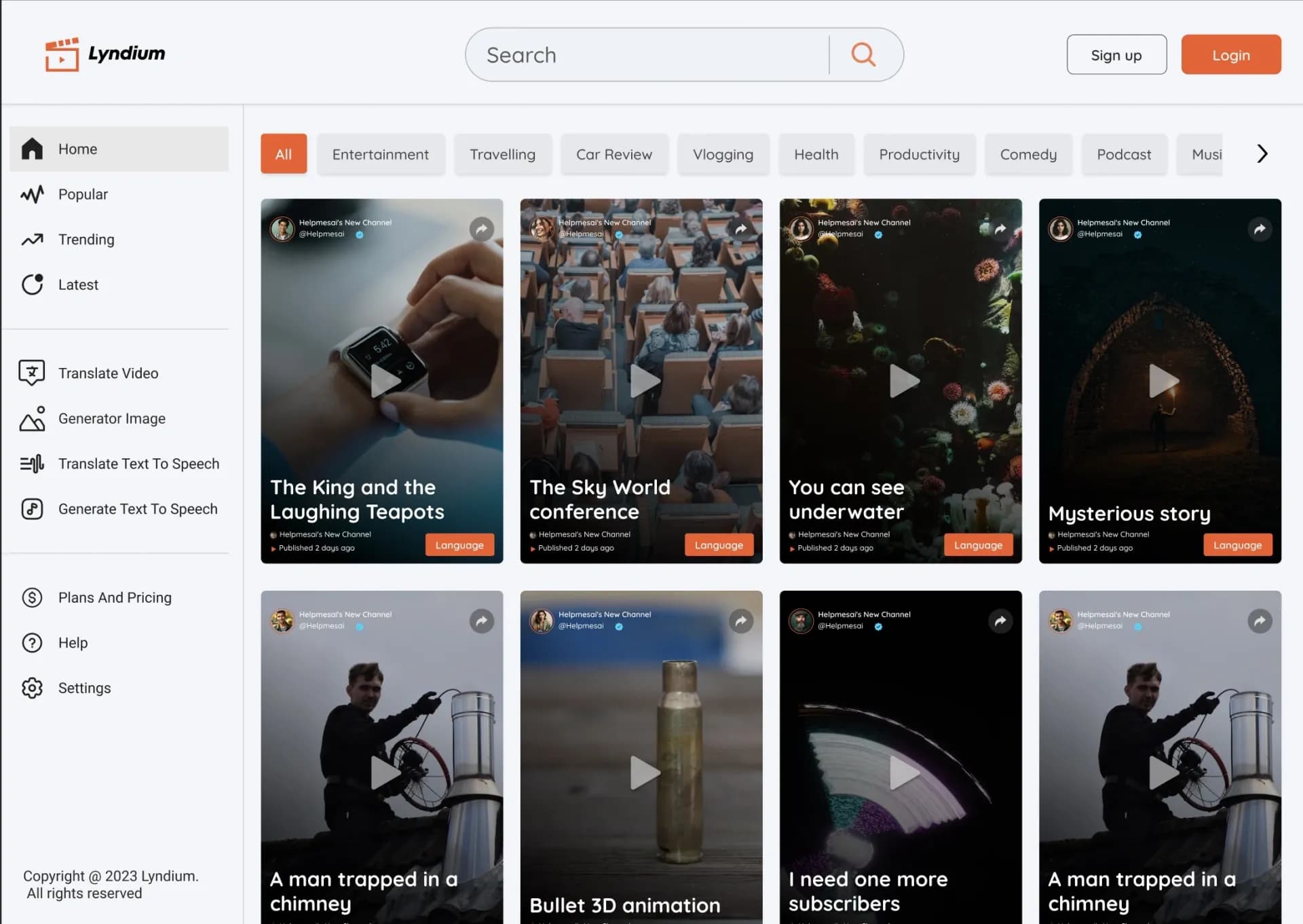 Lyndium homepage screenshot — Web platform for video translation, text-to-speech conversio