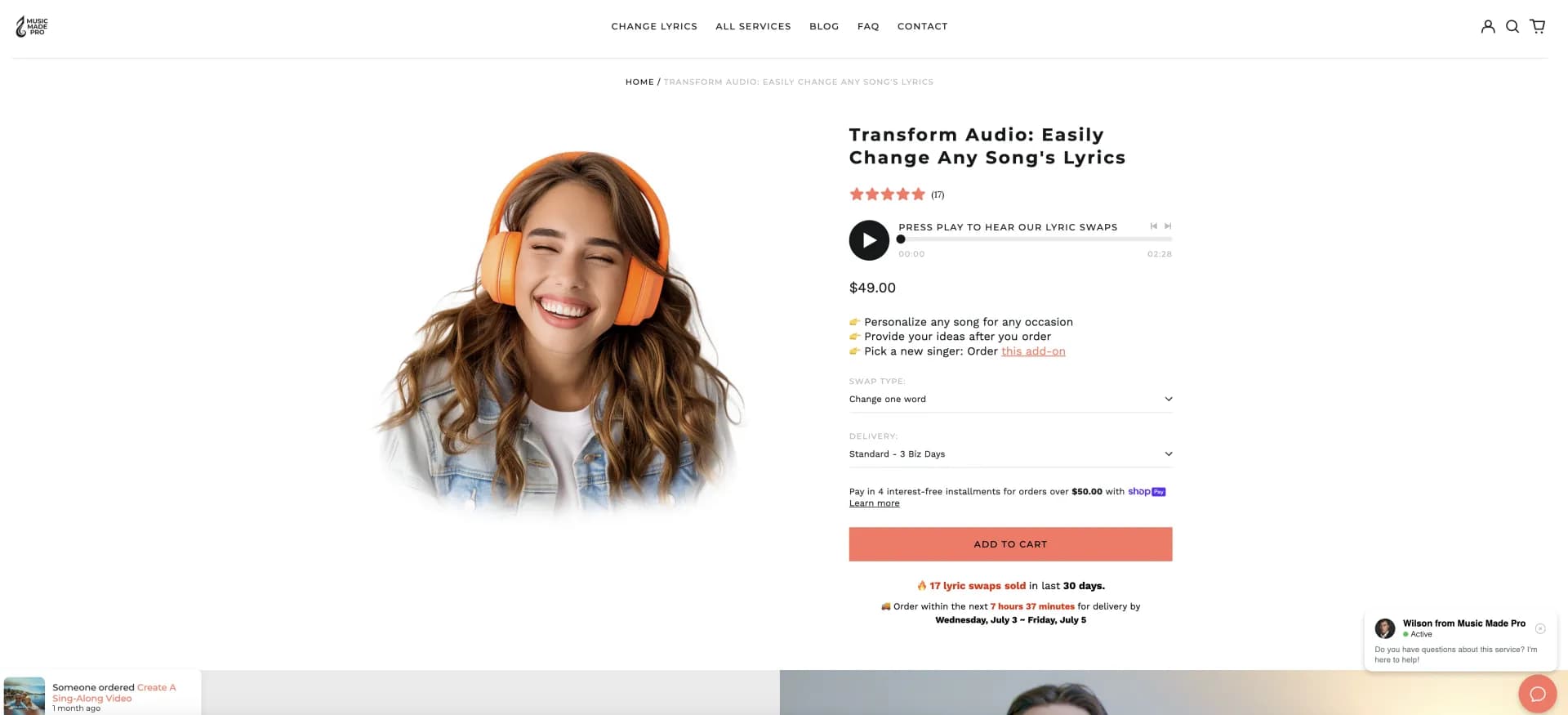 Lyric Changer: Personalize Any Song homepage screenshot — Replace any song's lyrics with your new ideas