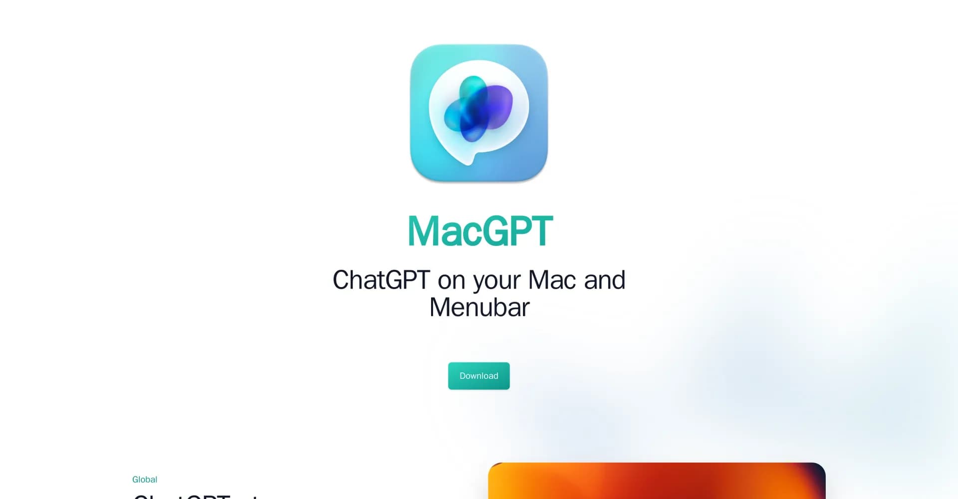 MacGPT homepage screenshot — ChatGPT at your fingertips on Mac